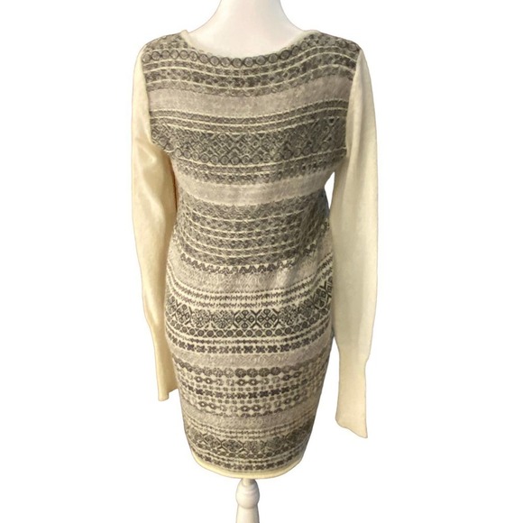 Free People Nordic Long Sleeve cream black gray Fair Isle Knit Tunic Sweater M - Picture 7 of 11